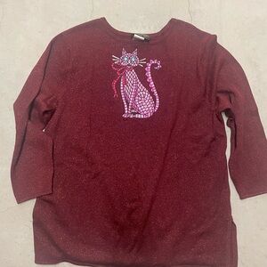 Bob Mackie Burgundy Sweater‎ with Cat Design